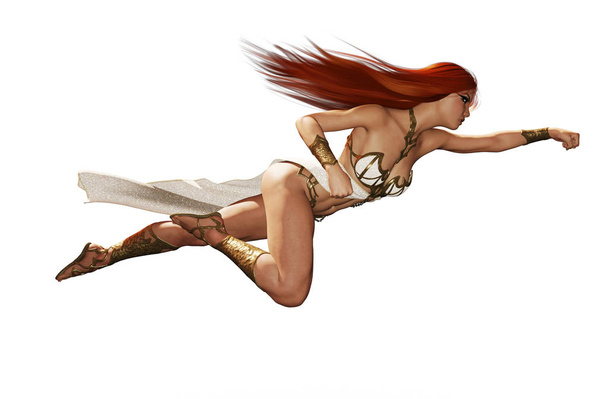 3d rendering of a Goddess woman in fight poses,isolated on white easy to edit and combine for your project such as book cover or book illustration - Zdjęcie, obraz