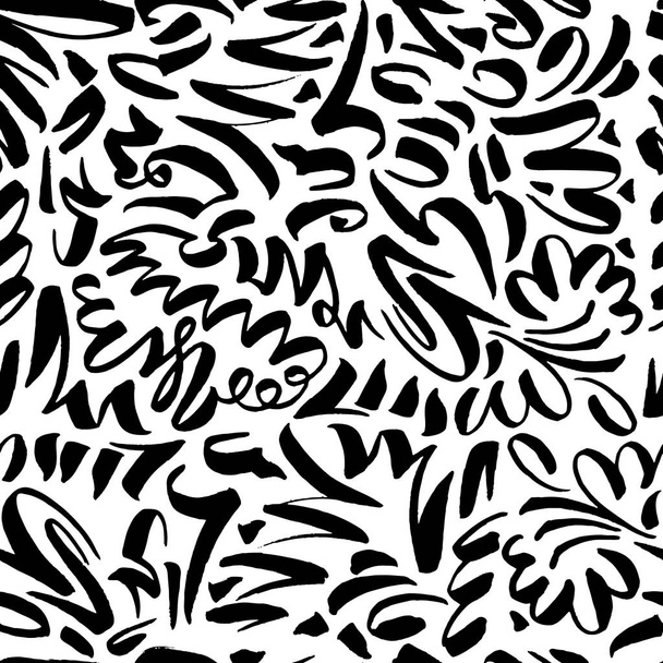 Patrón sin costuras con pinceladas de caligrafía eslava. Colores blanco y negro para el diseño de superficies textiles de tela
 - Vector, imagen