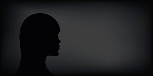грустный депрессивный женский силуэт на черном фоне
 - Вектор,изображение