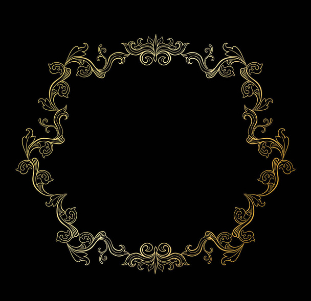 Golden Floral border or Frame for picture. Gold Italian vintage ornament for photo. Isolated Retro divider with swirl for greeting card or wedding. Royal, luxury flourish, headpiece template - Vettoriali, immagini