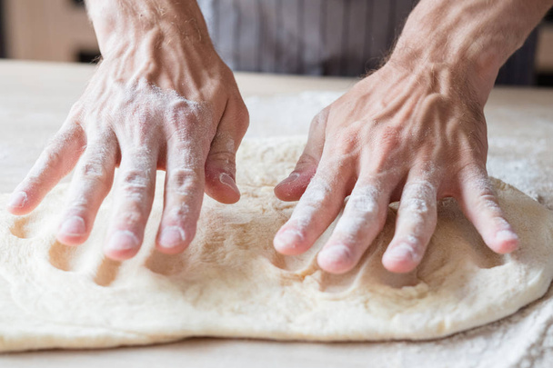 bakery homemade pastry food man hands knead dough - Photo, Image