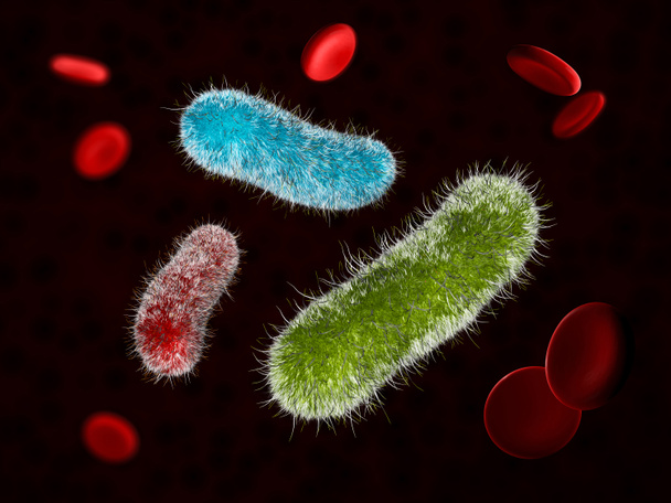 Microbiology background. Viruses, infection microflora and bacteria for banners, 3d illustration - Photo, Image
