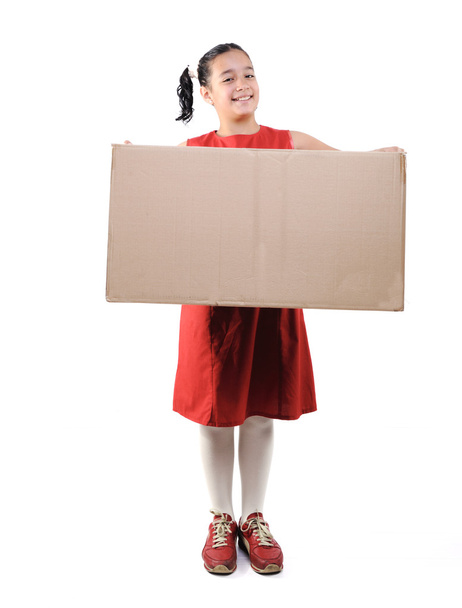 Little girl holding a box, isolated - Photo, Image