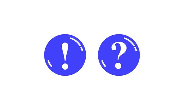 Two round blue buttons with question marks and exclamation marks - Vektor, kép