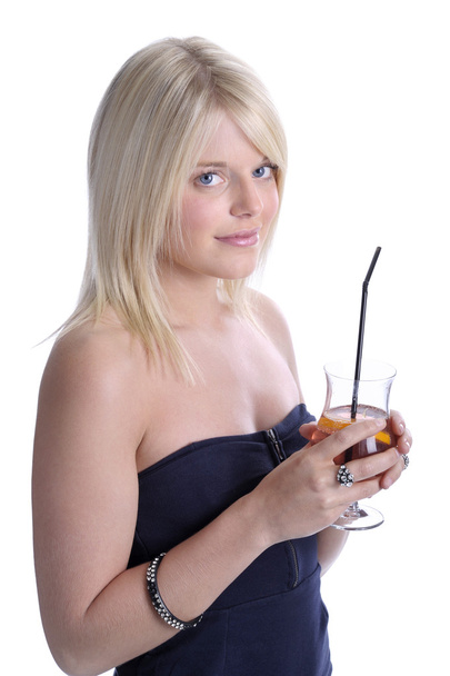 beautiful young woman with cocktail - Фото, изображение