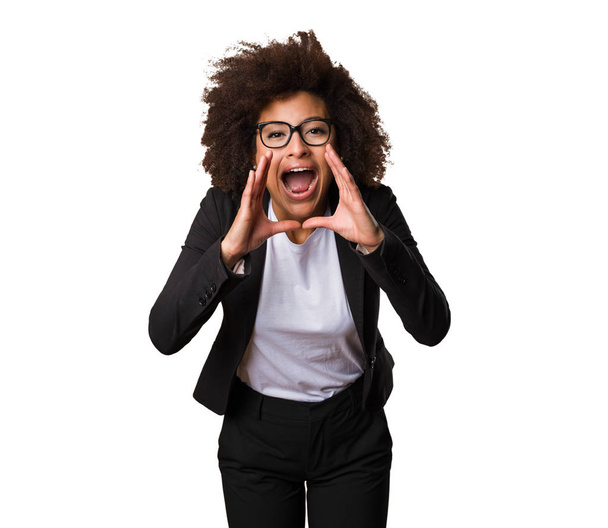 business black woman shouting isolated on white background - Photo, Image
