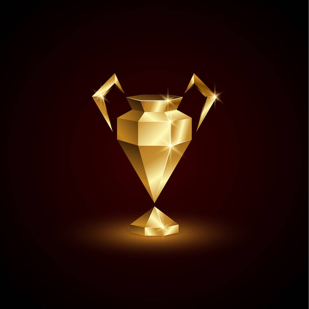 Golden Low Poly Champions Cup. Abstrakti monikulmio 3D Soccer League Trophy musta tausta
. - Vektori, kuva