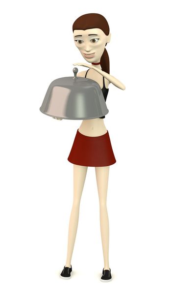 3d render of cartoon character with food under cover - Photo, Image