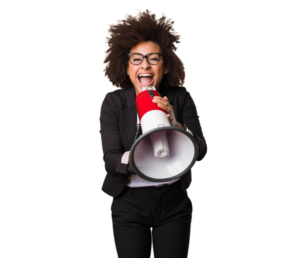 ділова чорна жінка кричить на мегафон
 - Фото, зображення
