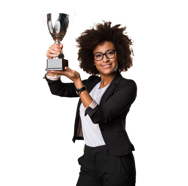 business black woman holding trophy - Photo, Image