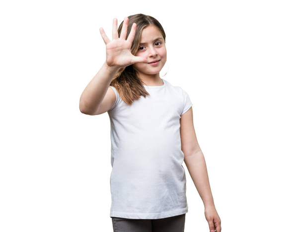 little girl doing number five gesture - Фото, изображение