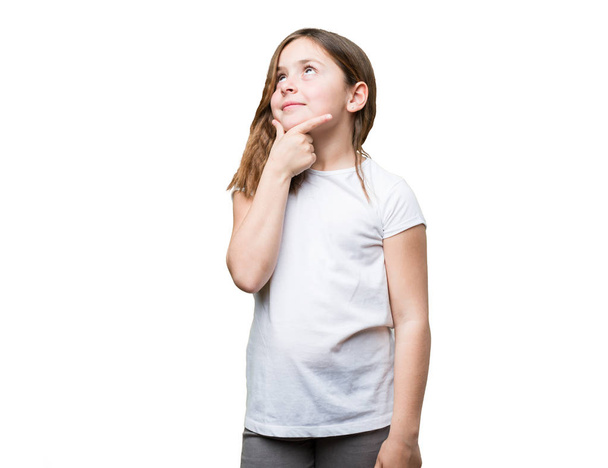 little girl thinking isolated on white background - Photo, Image