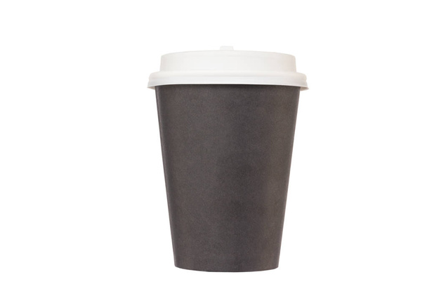 Tazza di cartone nera per caffè da asporto con coperchio in plastica bianca
 - Foto, immagini