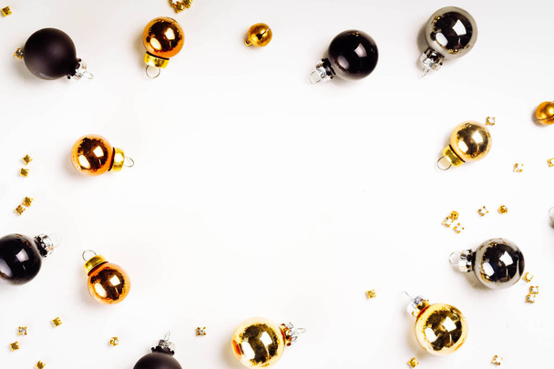 Christmas flat lay scene with glass balls - Φωτογραφία, εικόνα