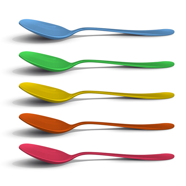 Realistic colorful spoon on white background. Vector design. - Vector, Image