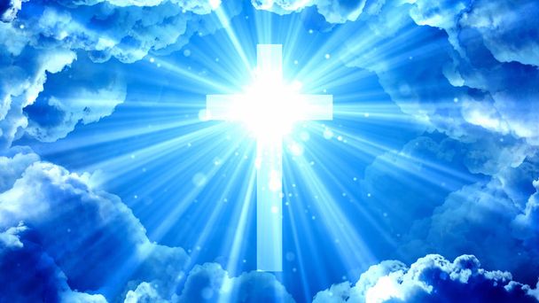 Culto y oración basado en nubes cinematográficas y rayos de luz fondo útil para conceptos divinos, espirituales, de fantasía
. - Foto, Imagen