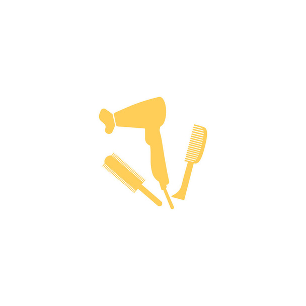 minimalistic vector icon of hair dryer and brushes - Vector, Imagen