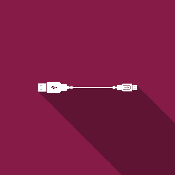 USB Micro cables icon isolated with long shadow. Connectors and sockets for PC and mobile devices. Computer peripherals connector or smartphone recharge supply. Flat design. Vector Illustration - Vector, Image