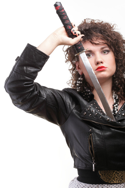 curly woman curly girl and sword - Photo, Image