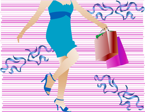 ショッピング、青いドレスの少女 - ベクター画像