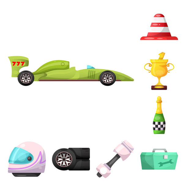 Vector design of car and rally icon. Set of car and race stock symbol for web. - Вектор,изображение