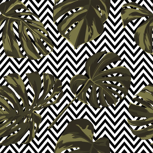 Tropical Print. Jungle Seamless Pattern. Vector Tropic Summer Motif with Hawaiian Flowers.  - Vektor, Bild