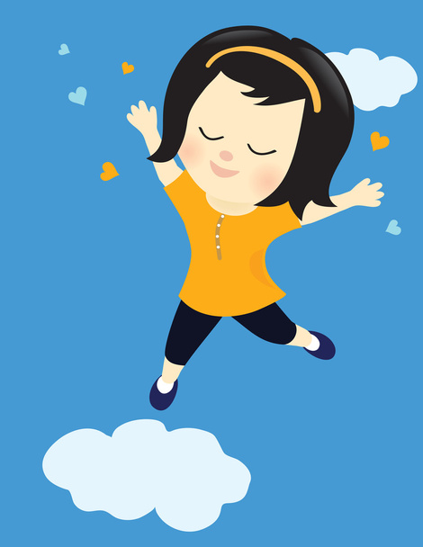 ευτυχισμένος κορίτσι στο σύννεφο εννέα - Διάνυσμα, εικόνα