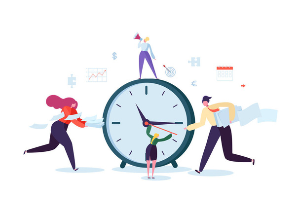 Time Management Concept. Flat Characters Organization Process. Business People Working Together Team Work. Vector illustration - Vector, Image