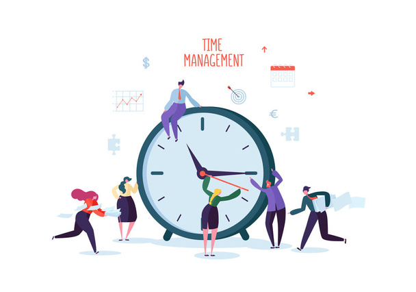時間管理の概念。フラットキャラクター組織化プロセス。チームワークで働くビジネス関係者。ベクターイラスト - ベクター画像