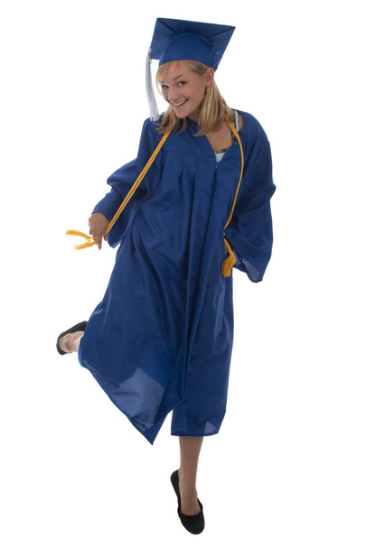 Girl graduate in blue gown - Φωτογραφία, εικόνα