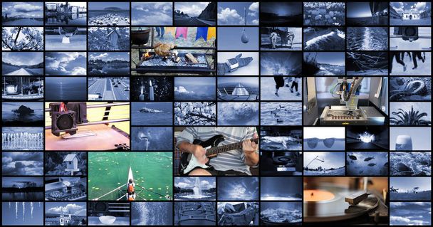 Grande parede de vídeo multimídia com uma variedade de imagem
 - Foto, Imagem