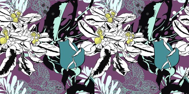 απρόσκοπτη καλλιτεχνική λουλούδι μοτίβο, όμορφο τροπικό φλοράλ exot - Διάνυσμα, εικόνα