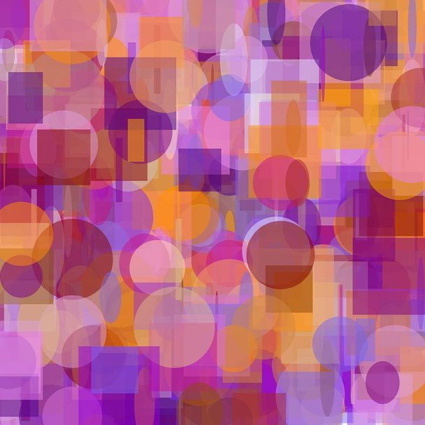 Abstraktní minimalistické hnědá oranžová fialová ilustrace s kružnice a elipsy čtverce a obdélníky jako pozadí - Fotografie, Obrázek