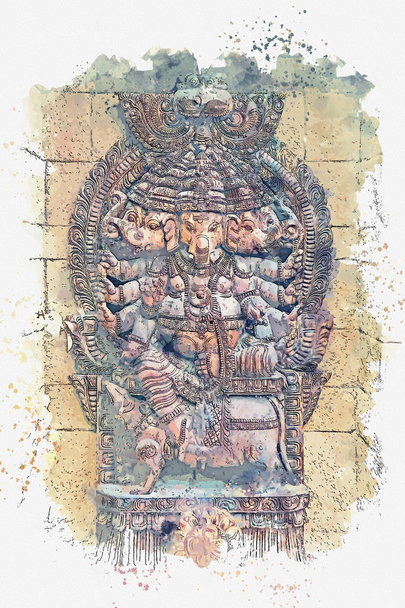 Εικονογράφηση Θεού Γκανέσα είναι ένας ελέφαντας εκπληρώνοντας τις επιθυμίες. - Φωτογραφία, εικόνα