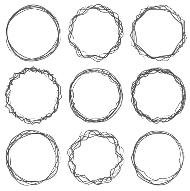 circle text box frame set, brush drawing vector - Vector, Image
