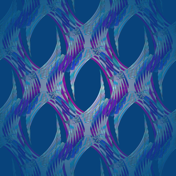 Fondo geométrico abstracto multicolor. Patrón oval intrincado regular azul oscuro, púrpura, turquesa y gris, centrado
. - Foto, Imagen