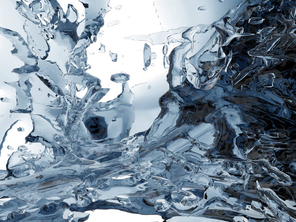 Splashing blue sparkling pure water. Abstract nature background. 3d render illustration - Fotoğraf, Görsel