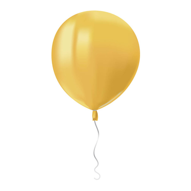 Realistic air flying yellow balloon with reflects isolated on white background. Festive decor element for any holiday. Vector illustration - Vector, Image