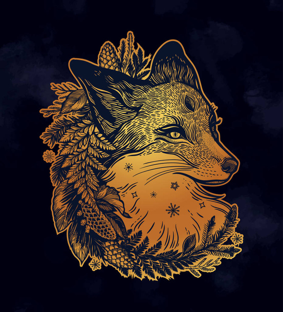 Fox portret in wreath pines - Vector, Image