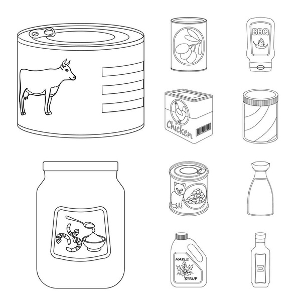 Objeto aislado de lata e icono de comida. Conjunto de lata y paquete de símbolo de stock para web
. - Vector, Imagen