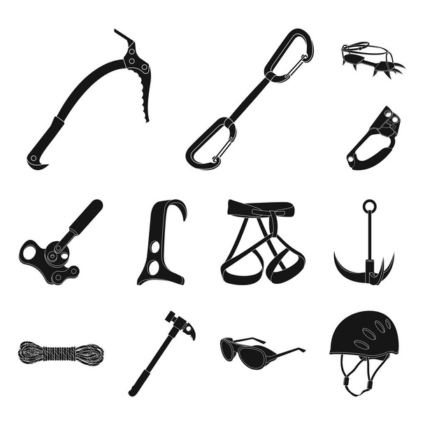 Mountaineering and climbing black icons in set collection for design. Equipment and accessories vector symbol stock web illustration. - Vecteur, image