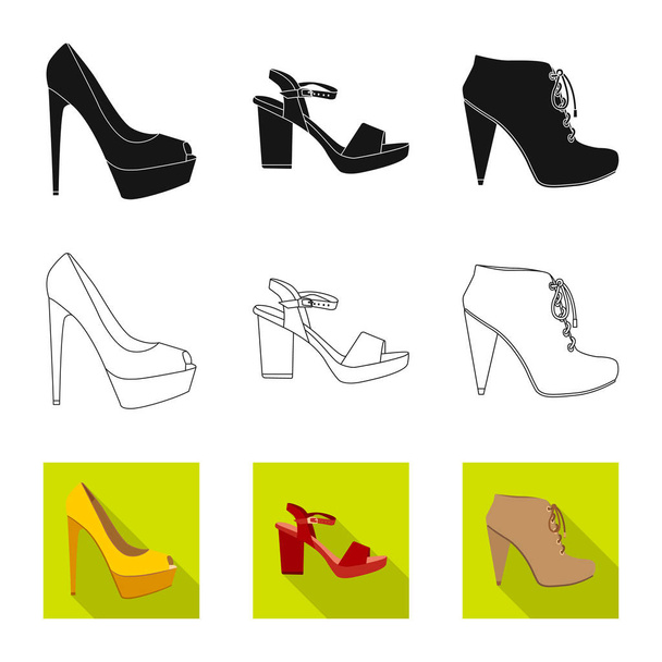 Vector illustration of footwear and woman symbol. Collection of footwear and foot stock vector illustration. - Vetor, Imagem
