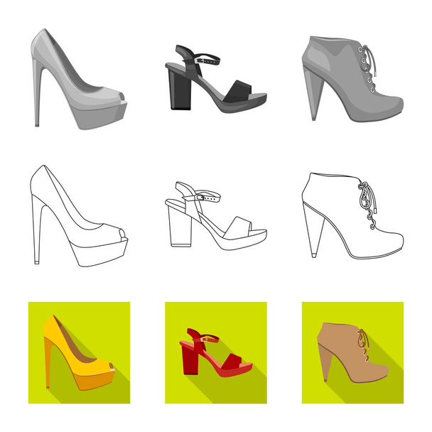 Vector illustration of footwear and woman symbol. Set of footwear and foot stock symbol for web. - Vector, Image