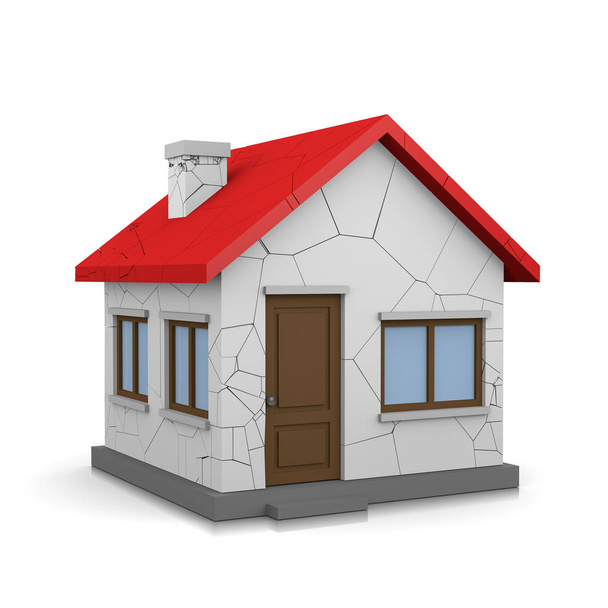 Casa blanca 3D con grietas en la ilustración de fondo blanco
 - Foto, imagen
