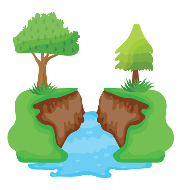 Island in trees and riverside, green island
  - Вектор,изображение