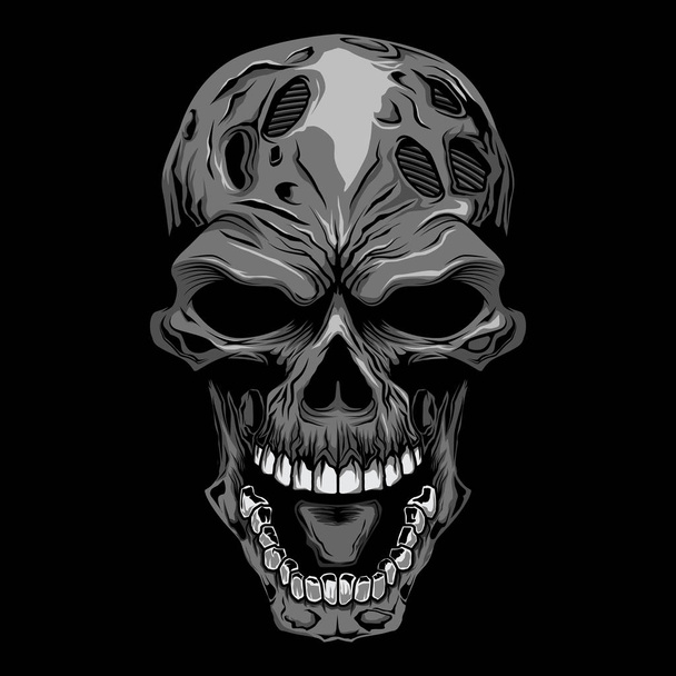 angry skull head gray scale - Vector, Image