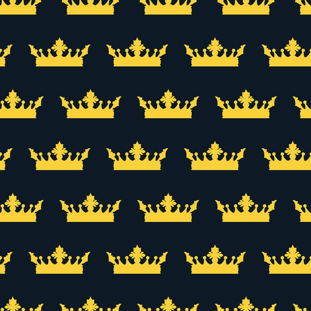 Seamless gold black, dark blue crown pattern background - Wektor, obraz