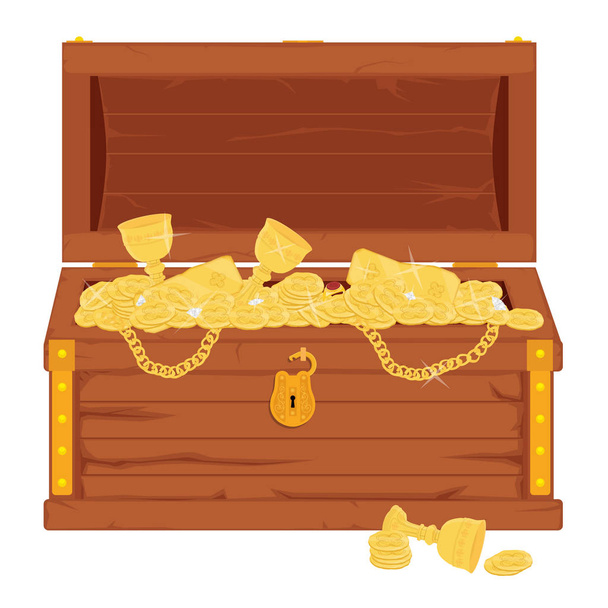 Vector pirate treasure chest full of gold an jewelry - Vettoriali, immagini