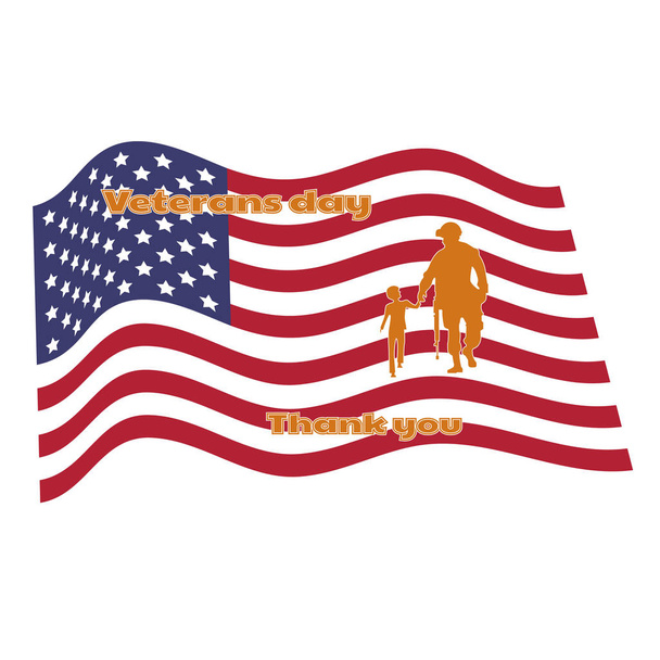 Illustrazione vettoriale di grazie a veterani, bandiera, America. Onorare tutti coloro che hanno servito. Celebrazione patriottica tradizionale americana
. - Vettoriali, immagini