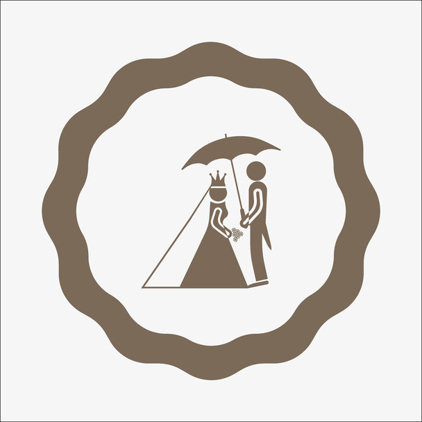 minimalistic vector icon of bride and groom standing together - Vector, Image